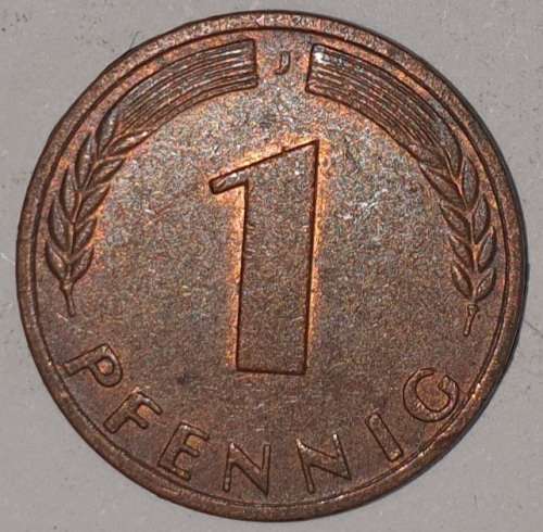 1950 J - 1 PFENNIG - ONE PFENNIG - GERMANY - FEDERAL REPUBLIC - (Copper Plated Steel)